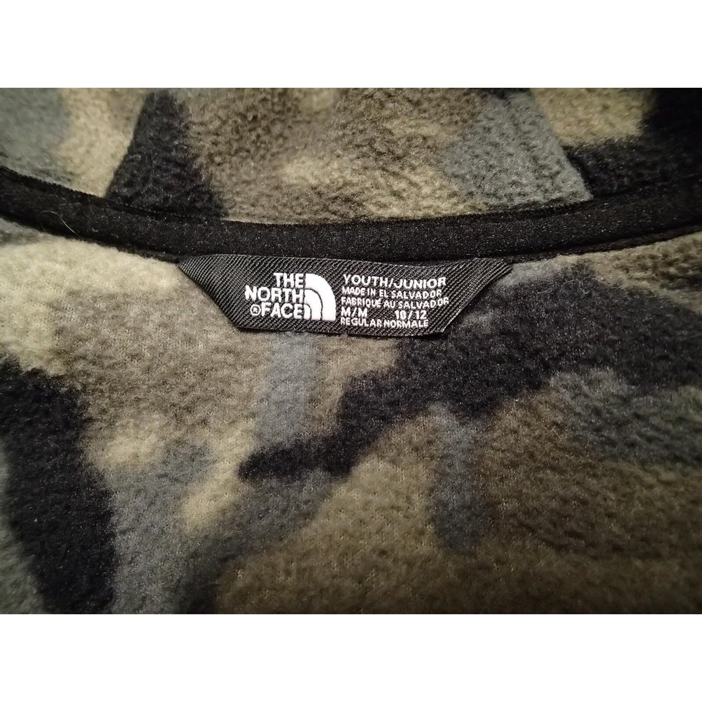 The North Face Fleece Hoodie Youth Medium 10/12 Grey Camo Excellent Full‎ Zip - Picture 9 of 12